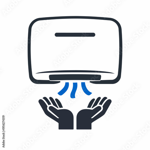 Hand under warm air dryer with heat flow, symbolizing hand drying and hygiene