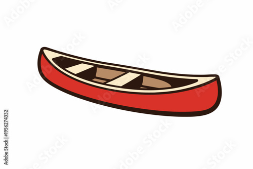 a red canoe on white background, simple cartoon style