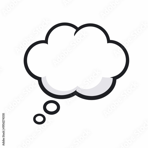 A simple cartoon thought bubble on a white background for communication and dialogue