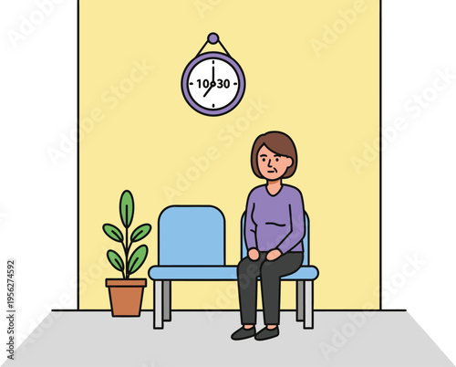 Anxious woman patiently waiting in a lobby area