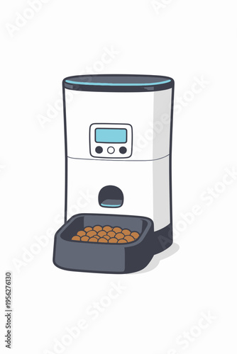 Automatic pet feeder with digital timer and bowl full of kibble for easy feeding
