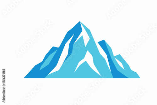 A stylized illustration of a blue mountain range with sharp peaks and a solid white background, conveying a sense of grandeur and serenity in a minimalist design.
