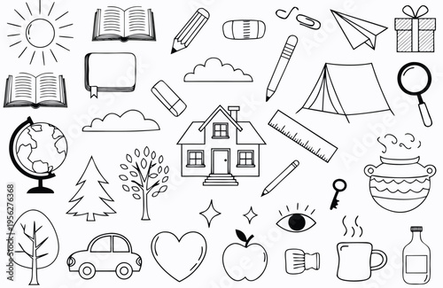 A collection of various educational icons and symbols