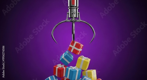 Claw Machine Grabbing Colorful Gift Boxes.