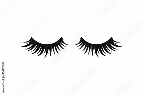 A pair of long black false eyelashes on a white background, perfect for beauty and makeup concepts