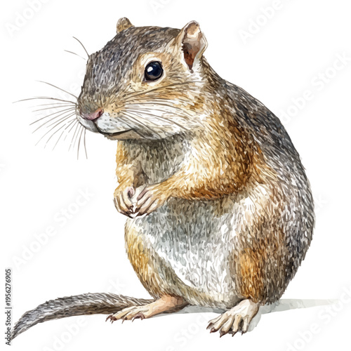 Agouti, watercolor vector portraying a joyful pose with colorful highlights, isolated on a white background.