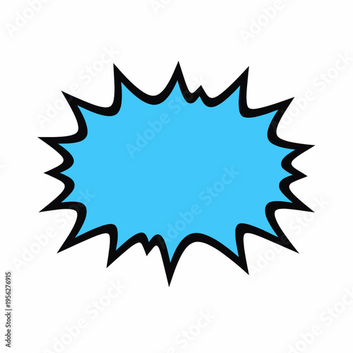 Blue comic book speech bubble with jagged edges on white background for dialogue or text