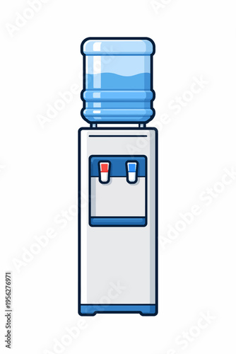Office water cooler with blue bottle on top for cold and hot drinking water dispenser