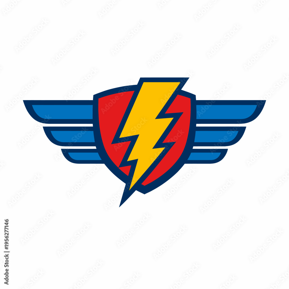 Obraz premium Vibrant shield with wings and lightning bolt graphic symbol logo icon