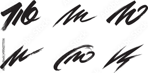 Brush set. Vector black paint brush spots, highlighter lines or felt-tip pen marker. Ink smudge abstract shape stains and smear set with texture. Hand drawn vector illustration