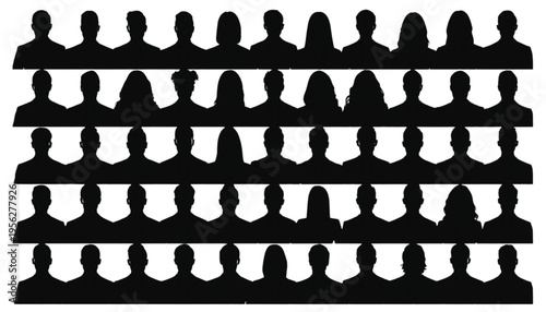 Rows of diverse human head and shoulder silhouettes represent a large organization or audience in a grid.