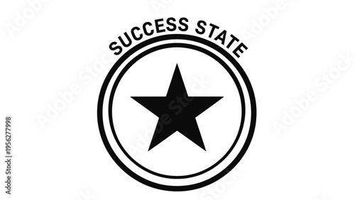 A compelling black star graphic within a clean circular border, prominently featuring the inspiring phrase 'SUCCESS STATE' arching above, representing accomplishment and aspiration