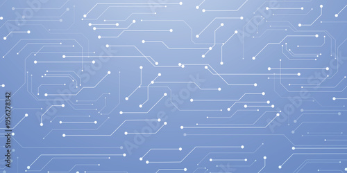 white circuit board design with electronic chip components and data lines creating futuristic tech pattern on dark digital background. Digital technology