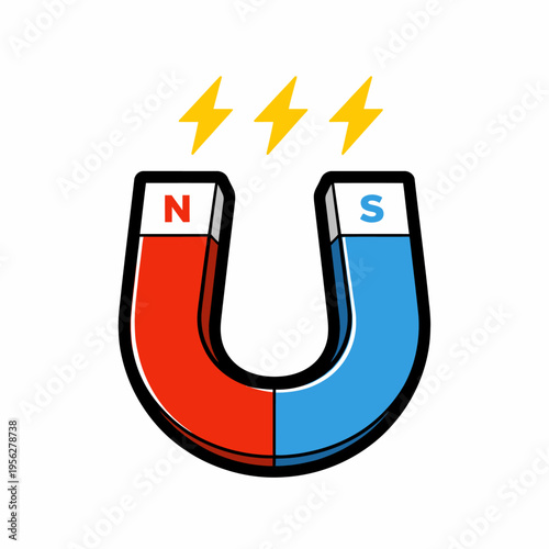 Colorful illustration of a horseshoe magnet with electric sparks, symbolizing magnetic field and attraction