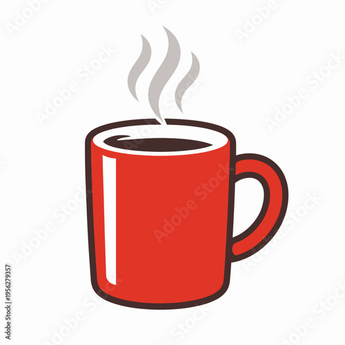 A steaming hot red coffee mug on a white background, perfect for morning routines and warm beverages