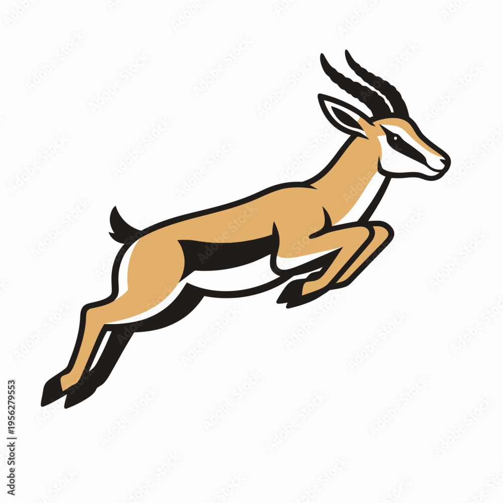 Fototapeta premium A cartoon springbok jumping to the right on a white background