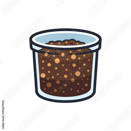 Cartoon illustration of a glass jar filled with brown caviar or coffee beans on a white background