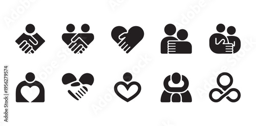 Empathy and partnership icons depicting support unity community and human connection icons