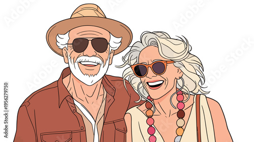 Seniors enjoy a sunny day outdoors with smiles and casual clothing in a lively setting