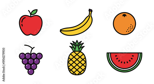Colorful vector illustration of various fruits, perfect for healthy eating and design.