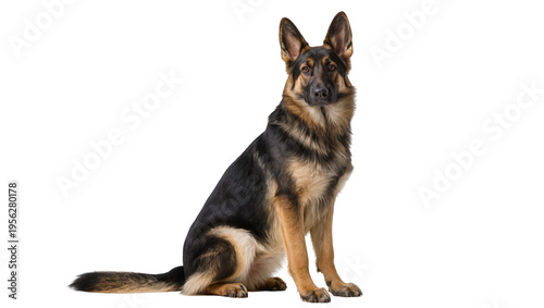 Konstfotografi Isolated German Shepherd dog sitting and looking directly at the camera with an alert expression