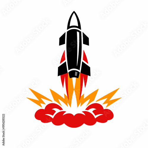 Rocket Ship Launching into Space with Flames and Smoke - Business Growth Concept
