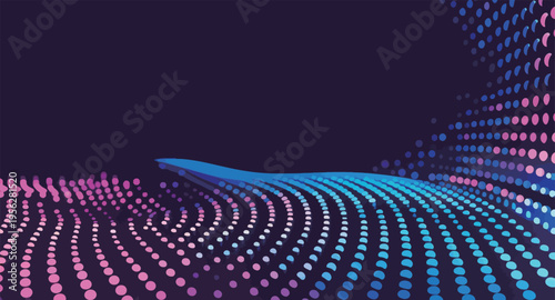 Colorful dots create a pattern on a dark background showing waves and curves in an abstract design during nighttime