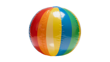 Isolated vibrant rainbow striped inflatable beach ball toy for summer fun and leisure