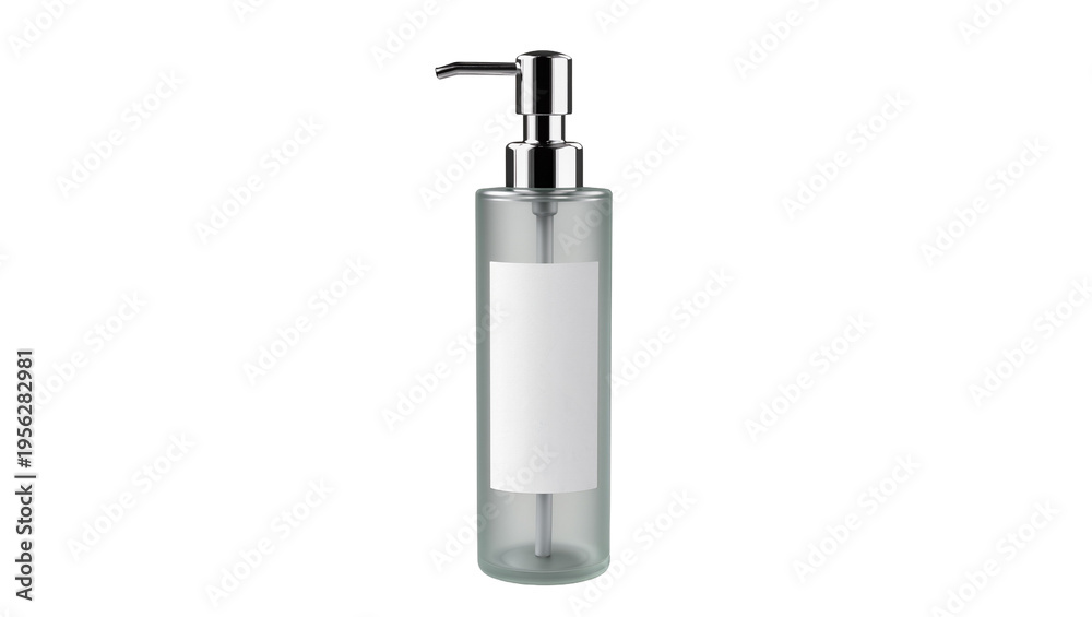 Obraz premium Isolated elegant frosted pump bottle for liquid soap lotion or sanitizer with blank label