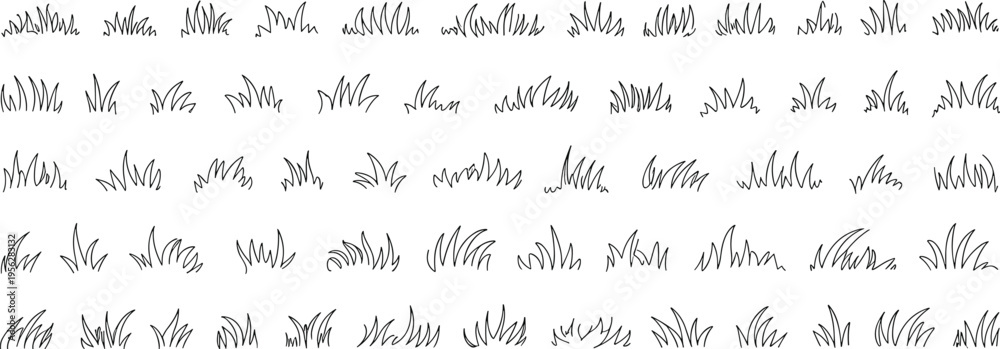Naklejka premium Green Canvas: A simple image of hand-drawn grass in a neat arrangement. Showing the beauty in the simplicity of nature.