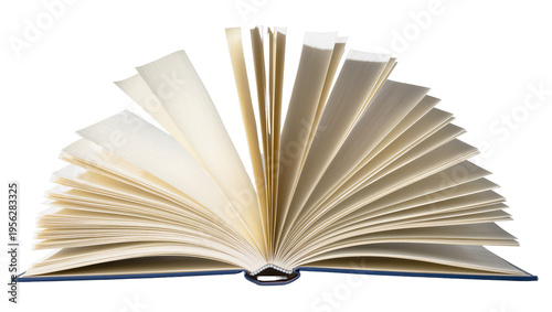 Canvas Print Isolated open book with fanning pages showing dynamic movement and a vintage paper texture
