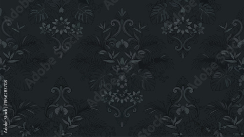 Elegant Dark Floral Damask Wallpaper Background - Luxury Interior Design Texture