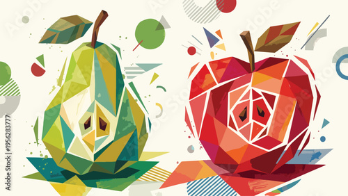 Geometric Apple & Pear Illustration for Food Marketing & Design Projects