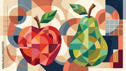Geometric Apple & Pear Art: Vibrant Food Design for Health & Nutrition Graphics