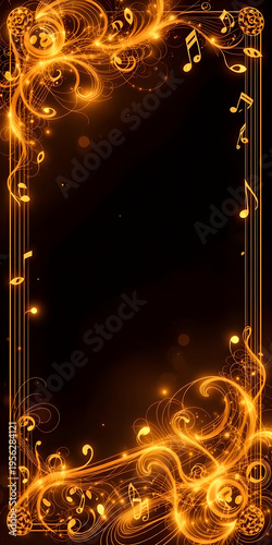 Elegant Golden Music Frame with Notes Decorative Background