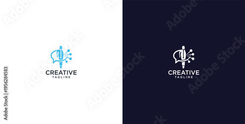 pen and speech bubble logo design, consulting, finance and business logo