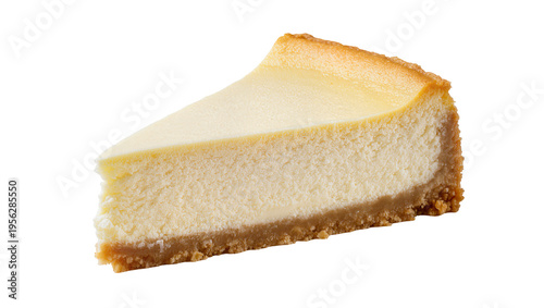 Fotografía Isolated slice of classic New York style cheesecake with a golden crust, rich an