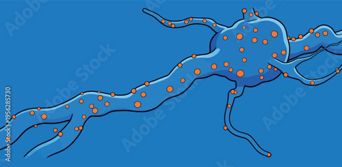 Neurons with synaptic connections in a blue background showing neural networks and communication