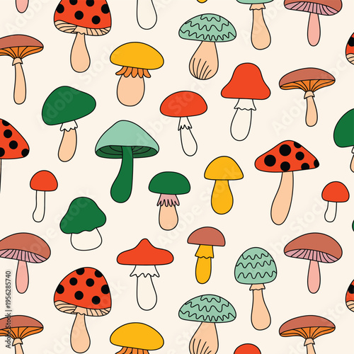 Whimsical Mushroom Pattern with Retro Vibes