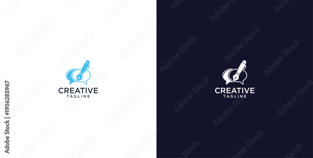 Obraz premium pen and speech bubble logo design, consulting, finance and business logo