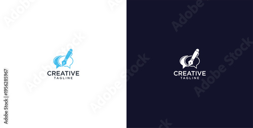 pen and speech bubble logo design, consulting, finance and business logo