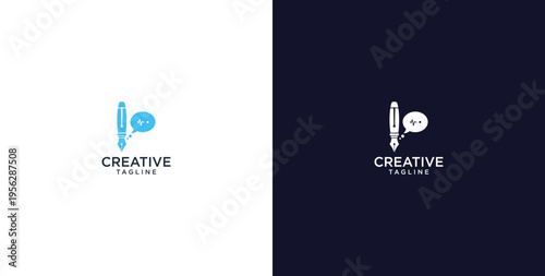 pen and speech bubble logo design, consulting, finance and business logo