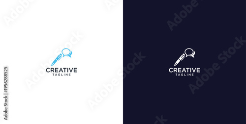 pen and speech bubble logo design, consulting, finance and business logo