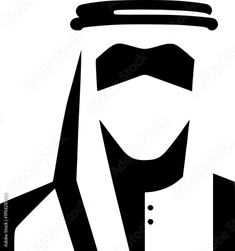 Vector graphic illustration of a smiling arabian man wearing traditional headwear and a dishdasha