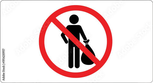 A sign prohibits a person from littering with a trash bag outdoors.
