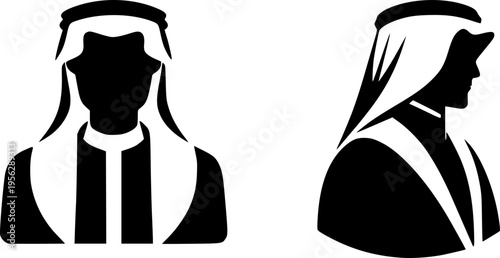 Vector graphic illustration of two arabian people wearing traditional headscarves