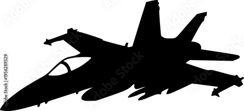 Black silhouette of a fighter jet in mid flight