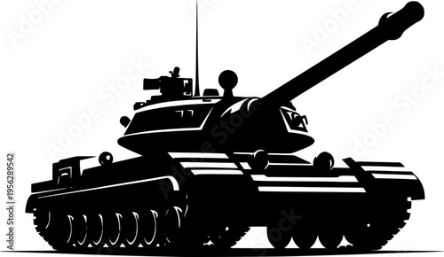 Black silhouette of a military tank with a long barrel and tracks