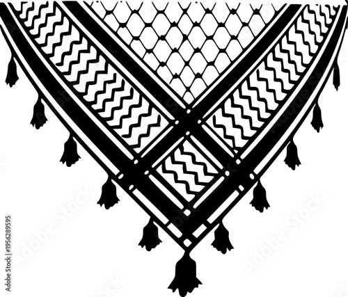 Detailed vector illustration of a decorative trim with tassels and geometric patterns