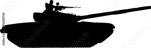 Black silhouette of a tank with a soldier aiming a gun from the top